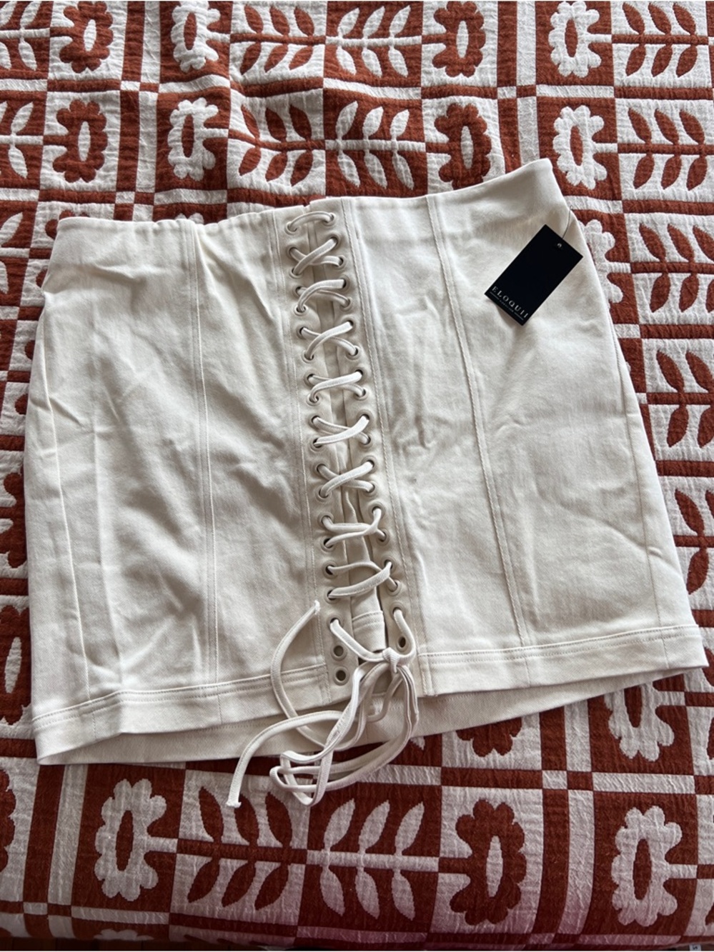 Eloquii Mickey off-White Lace-Up Mini Skirt NWT